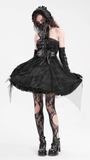 Gothic Mini Dress with Lace-Up Back and Mesh Layering