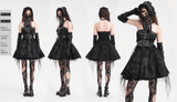 Gothic Mini Dress with Lace-Up Back and Mesh Layering