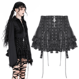 Gothic Mini Skirt with Lace Trim and Cross Embellishment