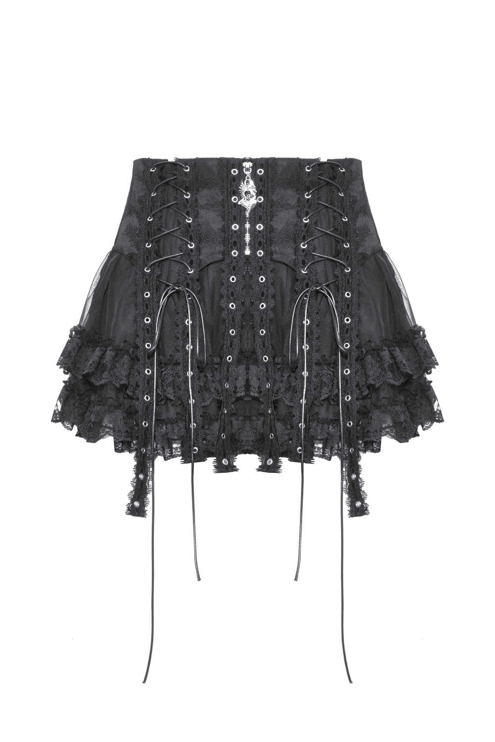 Gothic Mini Skirt with Lace Trim and Cross Embellishment