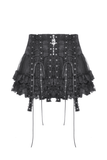 Gothic Mini Skirt with Lace Trim and Cross Embellishment