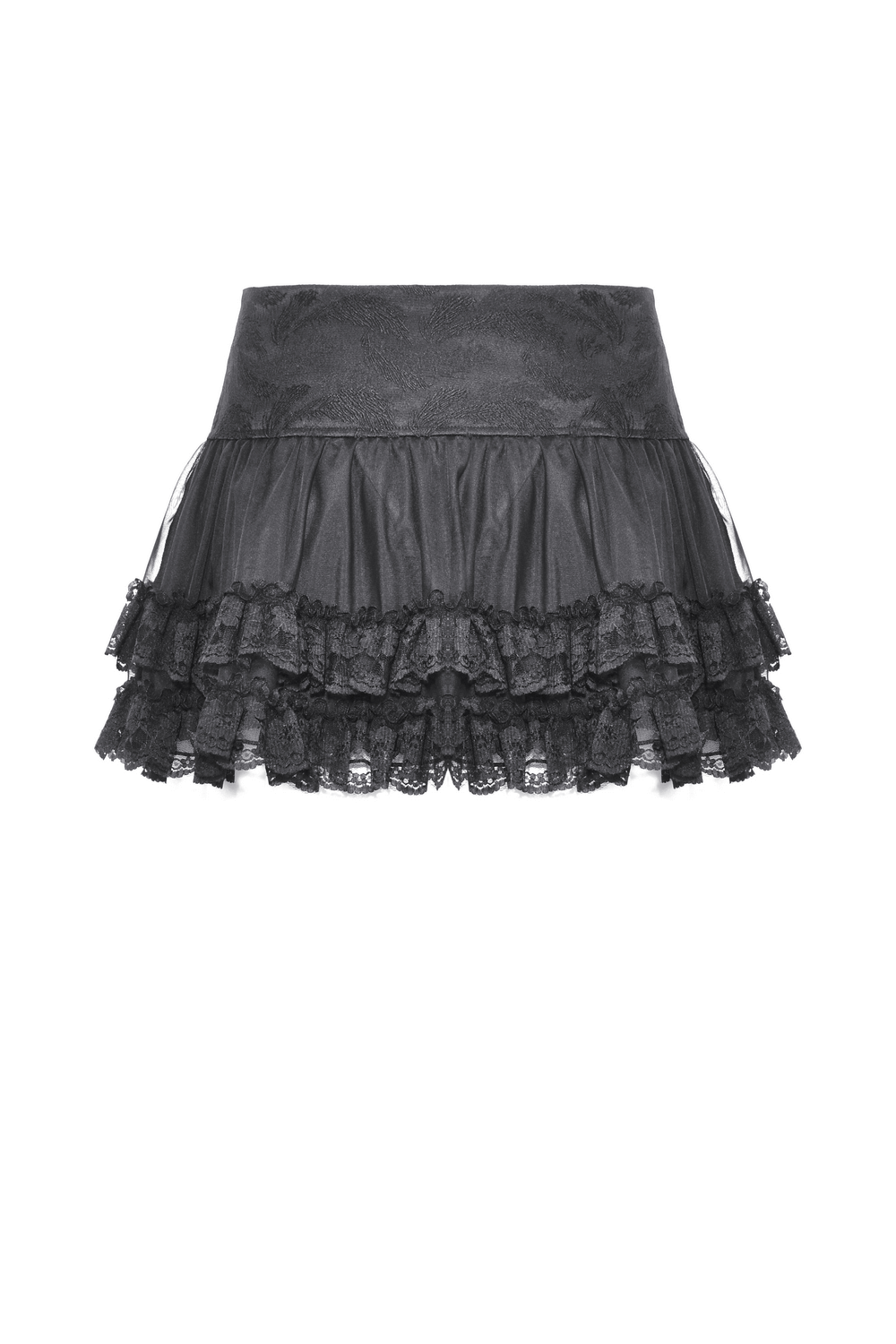 Gothic Mini Skirt with Lace Trim and Cross Embellishment