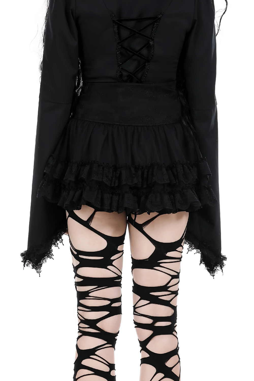 Gothic Mini Skirt with Lace Trim and Cross Embellishment