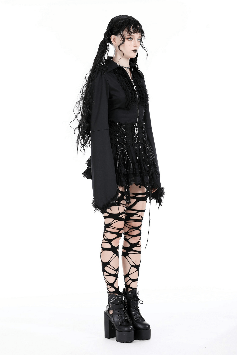 Gothic Mini Skirt with Lace Trim and Cross Embellishment