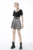 Gothic Mini Skirt with Pleats in Black and White Plaid