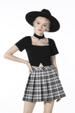 Gothic Mini Skirt with Pleats in Black and White Plaid