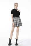 Gothic Mini Skirt with Pleats in Black and White Plaid