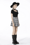 Gothic Mini Skirt with Pleats in Black and White Plaid