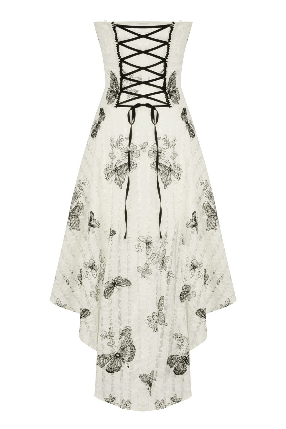 Gothic Off-Shoulder Lace-Up Dress with Butterfly Print Design