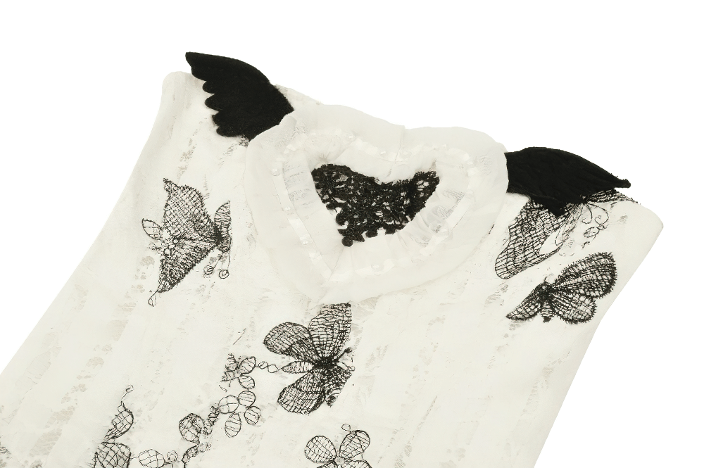 Gothic Off-Shoulder Lace-Up Dress with Butterfly Print Design