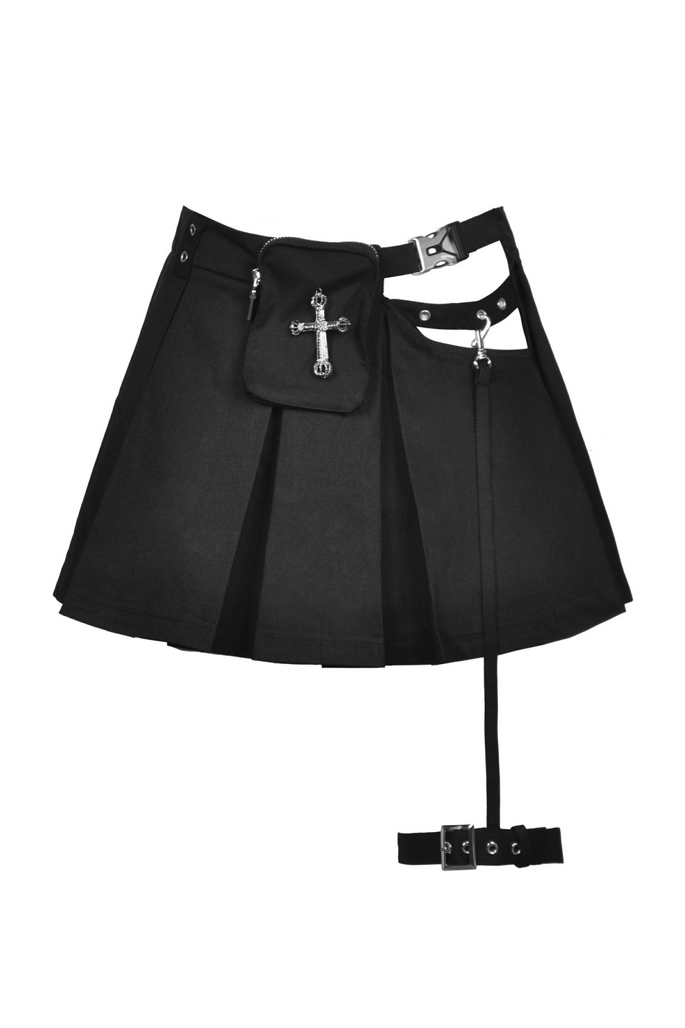 Gothic Pleated Mini Skirt for Women with Cross-Detail