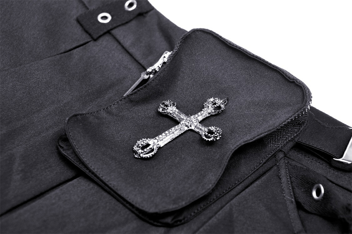 Gothic Pleated Mini Skirt for Women with Cross-Detail