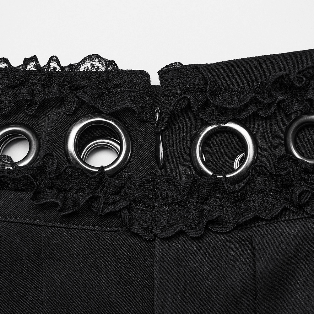 Gothic Pleated Skirt with Intricate Lace and Buckle Accents