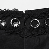 Gothic Pleated Skirt with Intricate Lace and Buckle Accents