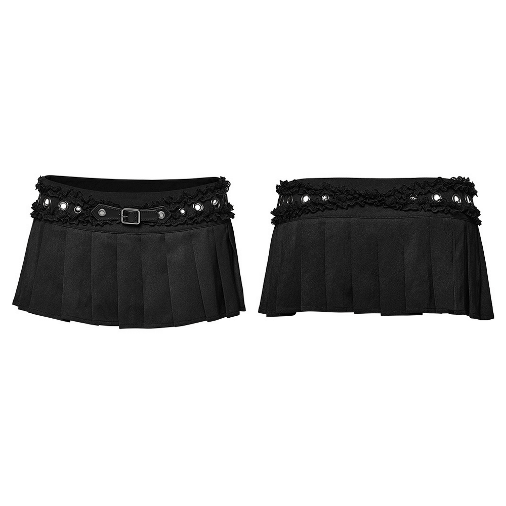 Gothic Pleated Skirt with Intricate Lace and Buckle Accents