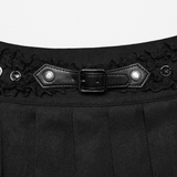 Gothic Pleated Skirt with Intricate Lace and Buckle Accents