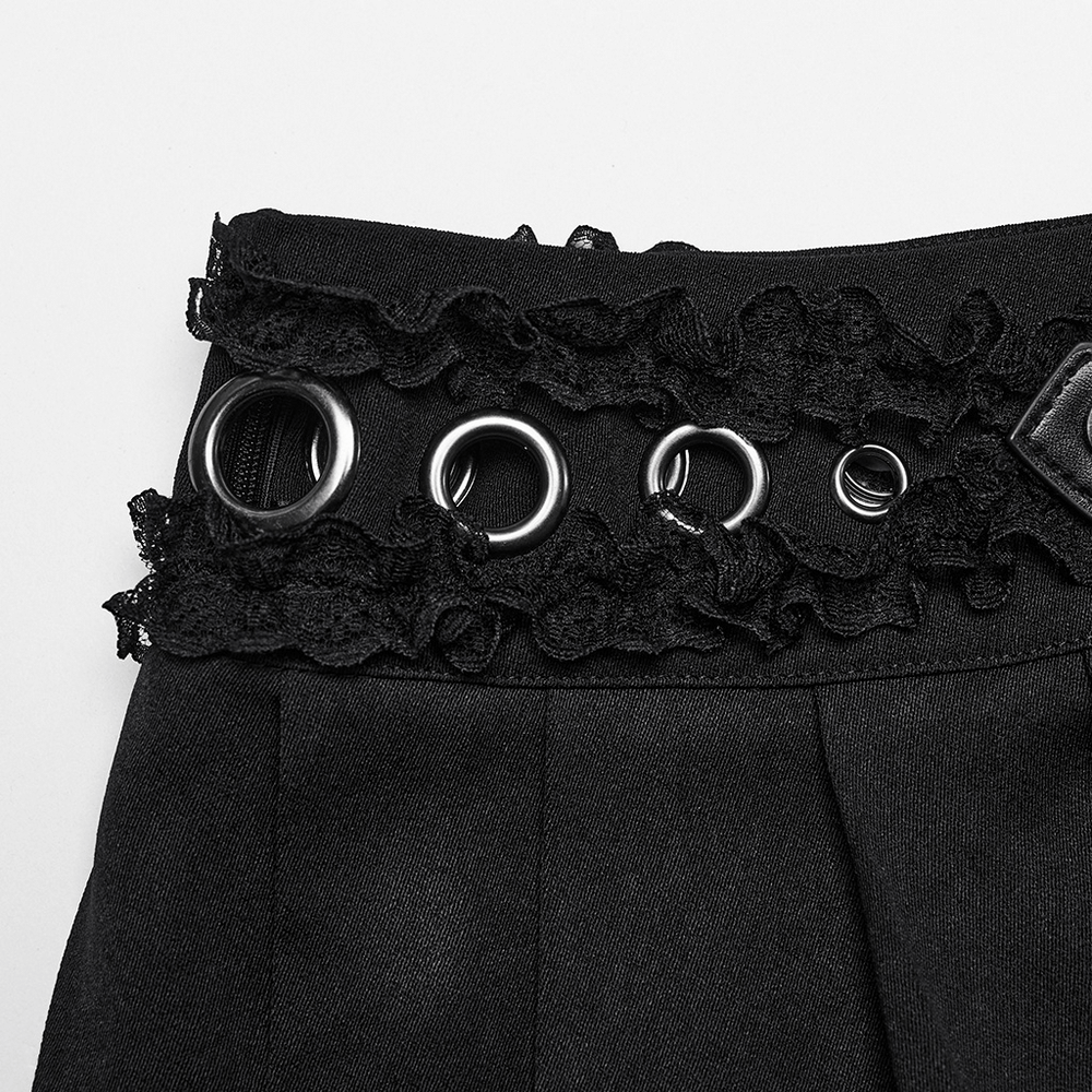 Gothic Pleated Skirt with Intricate Lace and Buckle Accents