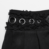 Gothic Pleated Skirt with Intricate Lace and Buckle Accents