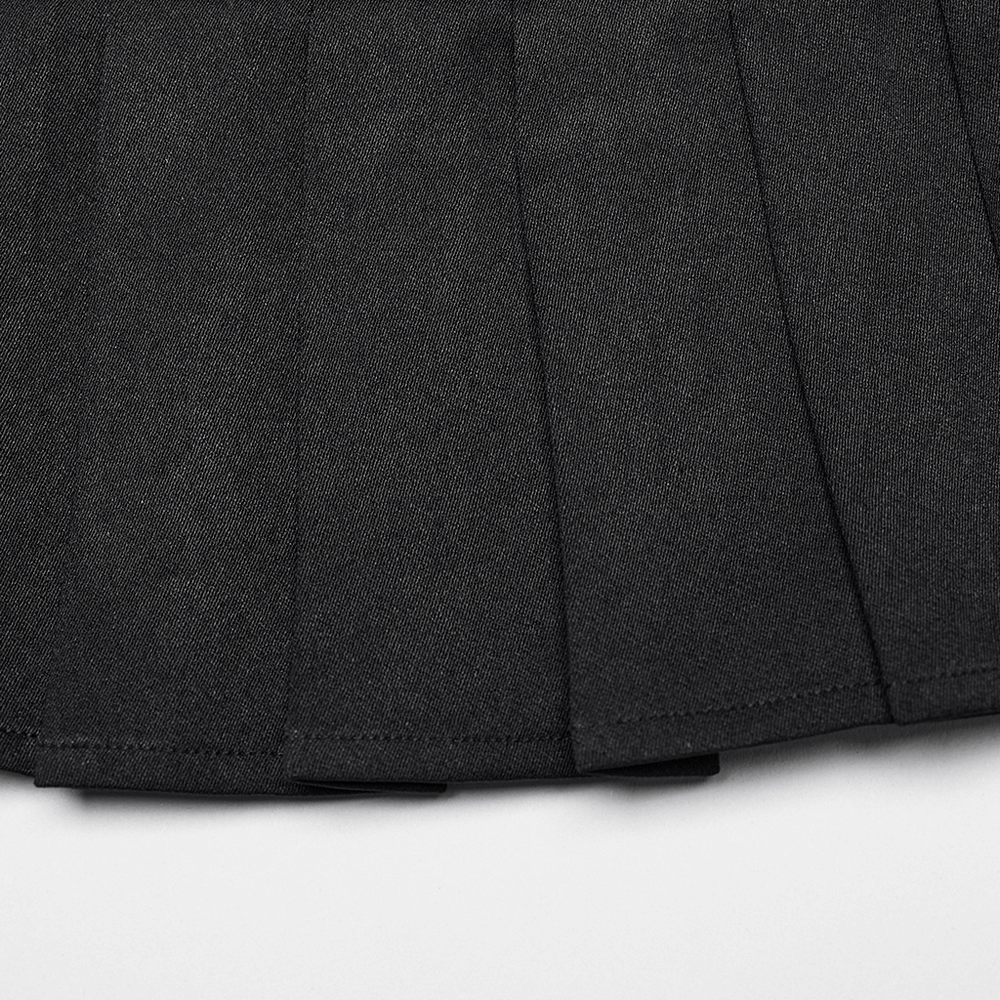 Gothic Pleated Skirt with Intricate Lace and Buckle Accents