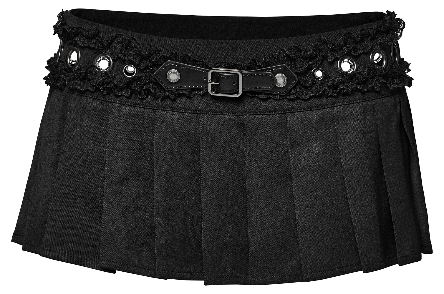 Gothic Pleated Skirt with Intricate Lace and Buckle Accents