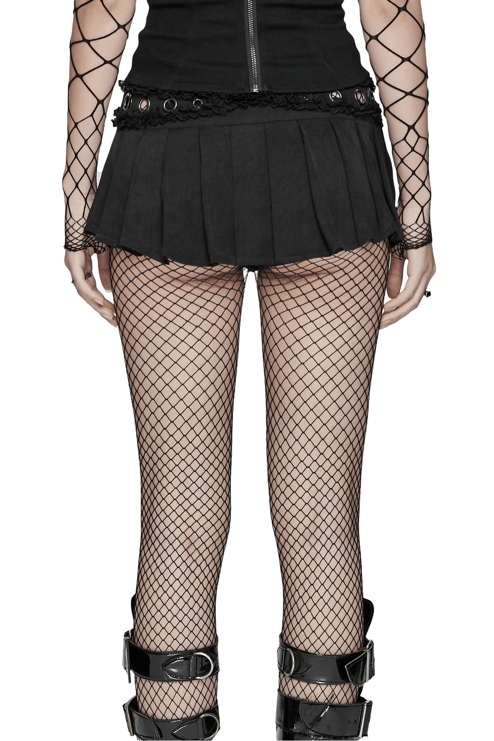 Gothic Pleated Skirt with Intricate Lace and Buckle Accents