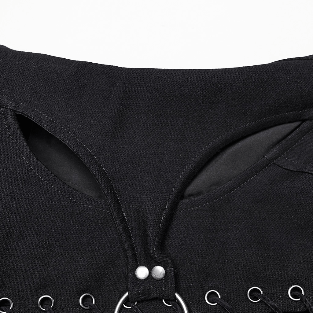 Gothic Punk Black Lace-Up Top with Cut-Out Details