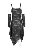 Gothic Punk Black Ripped Dress with Long Gloves
