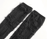 Gothic Punk Black Ripped Dress with Long Gloves