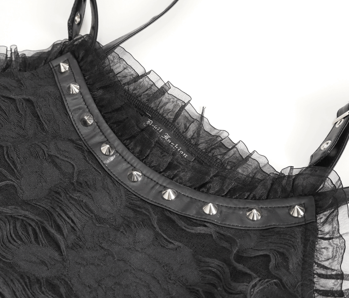 Gothic Punk Black Ripped Dress with Long Gloves