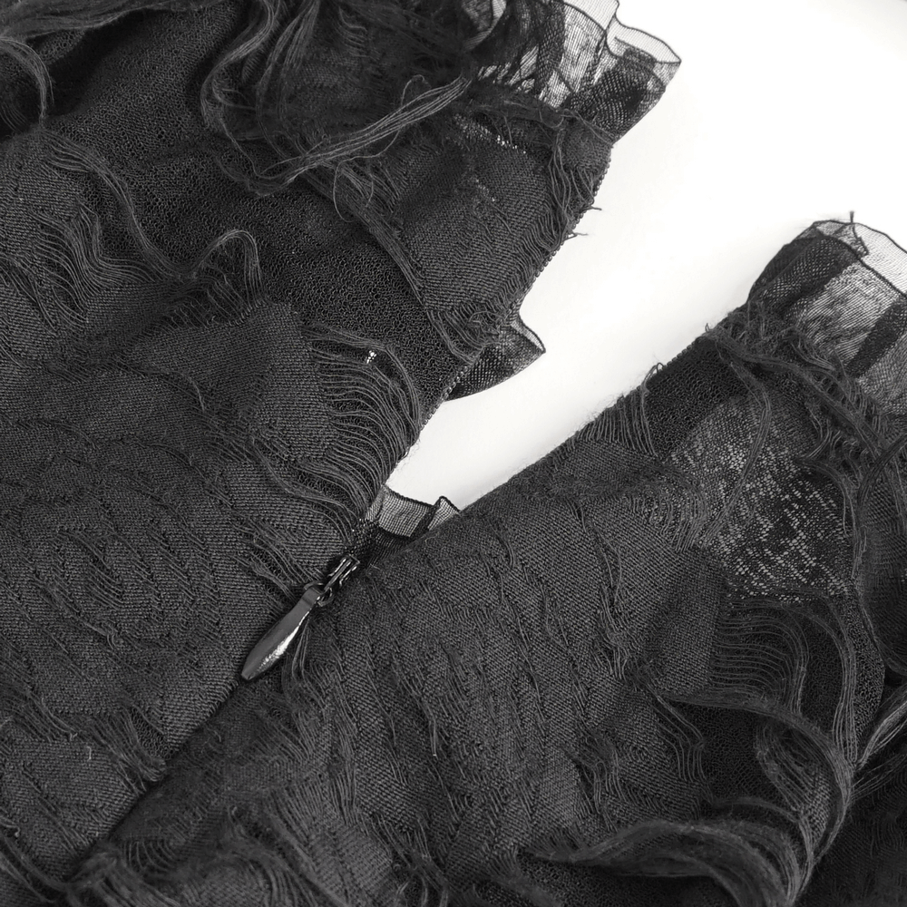 Gothic Punk Black Ripped Dress with Long Gloves