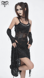Gothic Punk Black Ripped Dress with Long Gloves