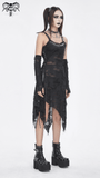 Gothic Punk Black Ripped Dress with Long Gloves