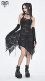 Gothic Punk Black Ripped Dress with Long Gloves