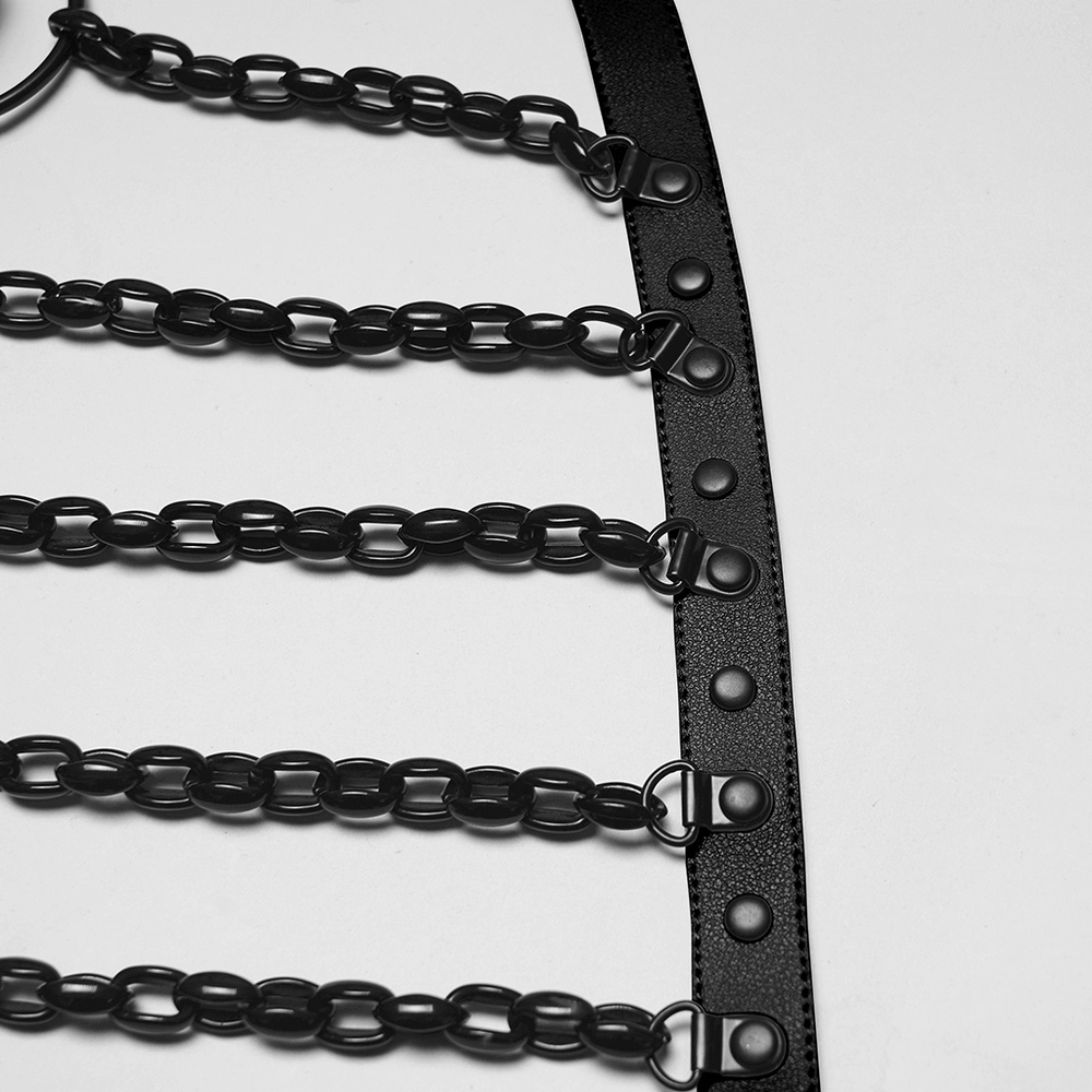 Gothic Punk Skull Harness with Chains and Removable Bow