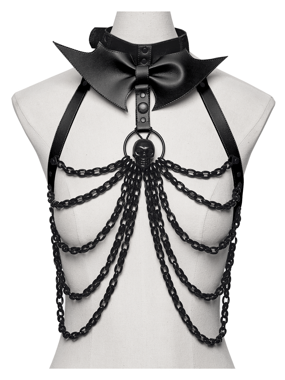 Gothic Punk Skull Harness with Chains and Removable Bow