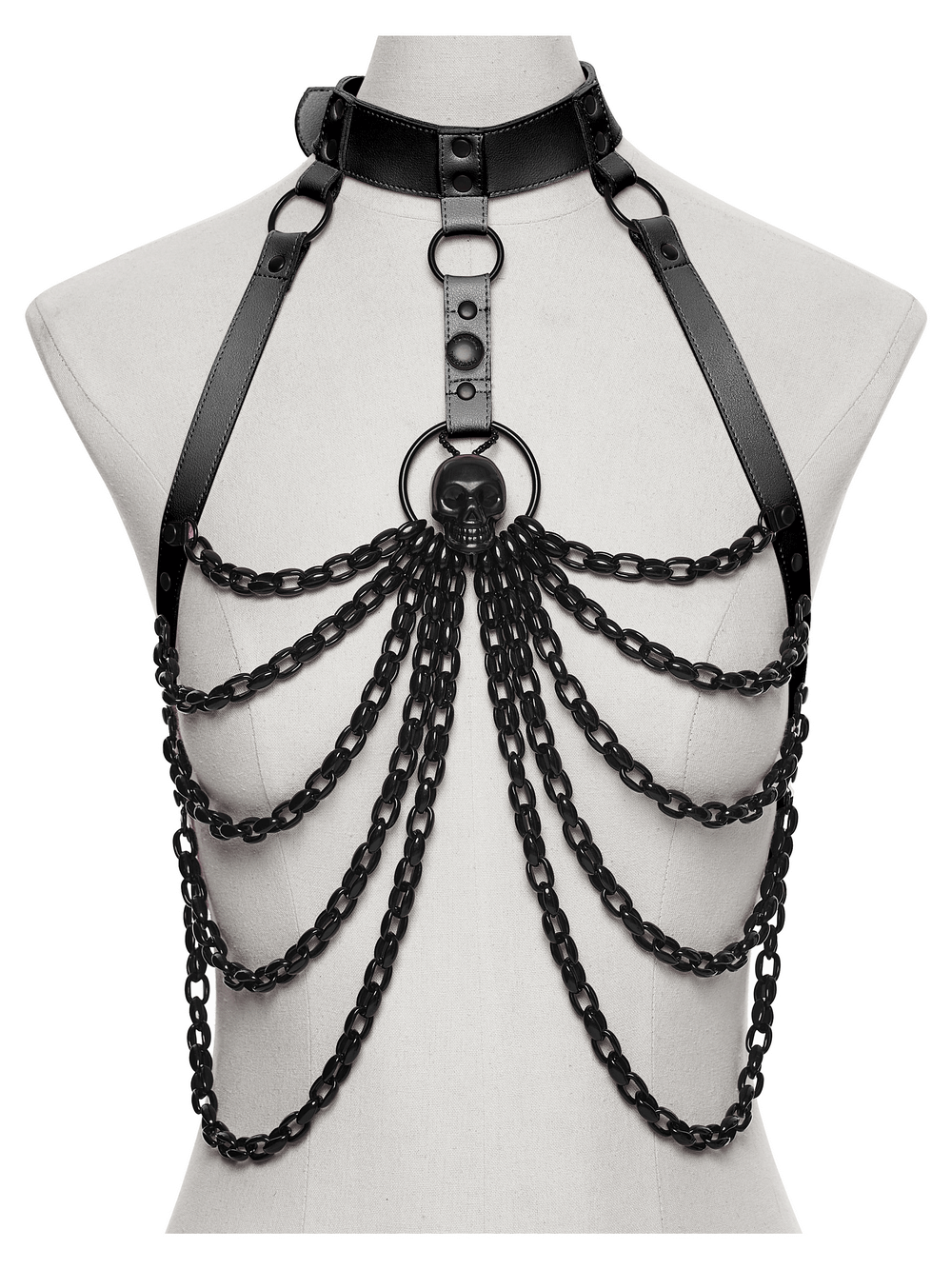 Gothic Punk Skull Harness with Chains and Removable Bow