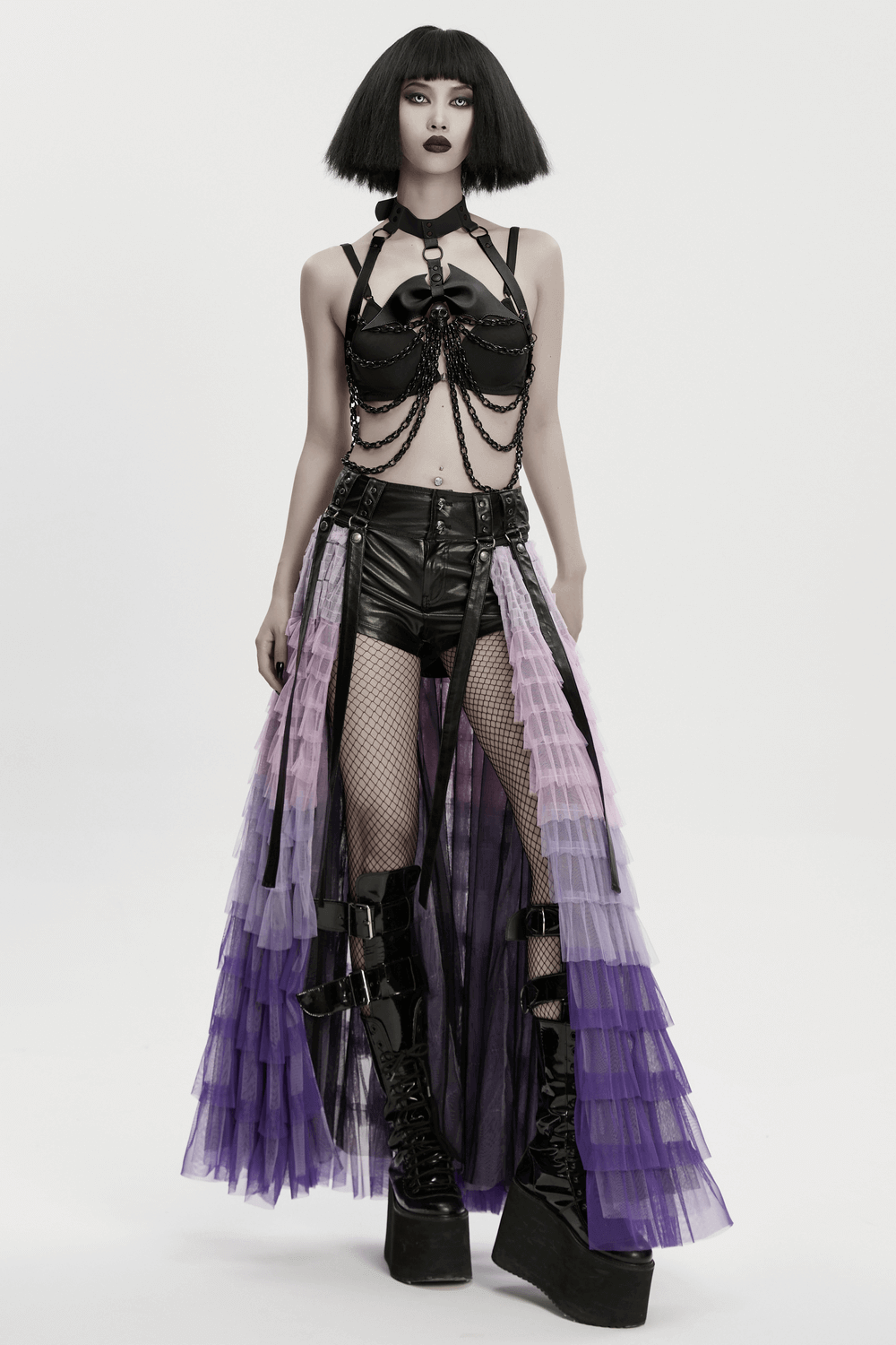 Gothic Punk Skull Harness with Chains and Removable Bow