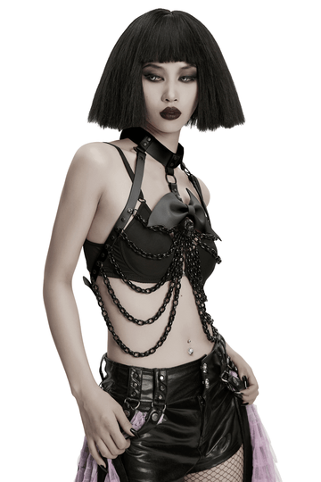 Gothic Punk Skull Harness with Chains and Removable Bow