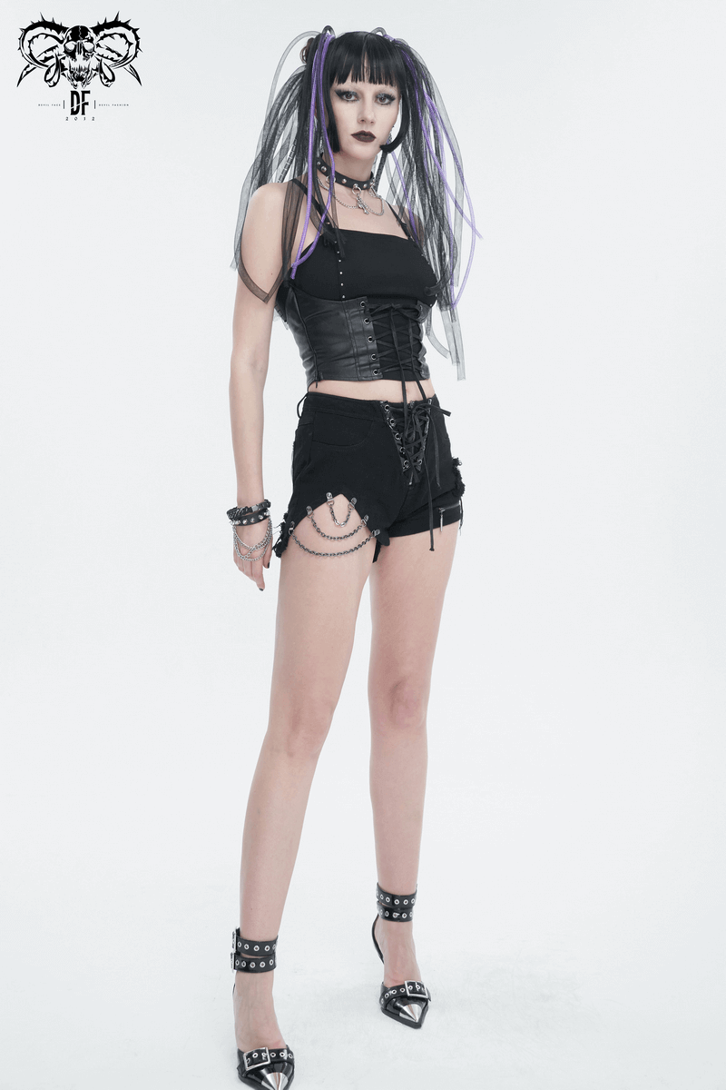 Gothic Punk Spaghetti Strap Camis with Lace-up