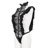 Gothic Ruffled Lace Lingerie Bodysuit With Stand Collar