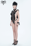 Gothic Ruffled Lace Lingerie Bodysuit With Stand Collar