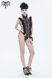 Gothic Ruffled Lace Lingerie Bodysuit With Stand Collar