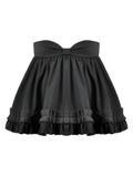 Gothic Satin Layered Mini Skirt with Ruffles and Bow Detail