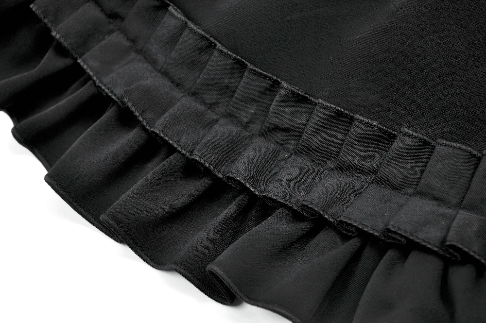 Gothic Satin Layered Mini Skirt with Ruffles and Bow Detail