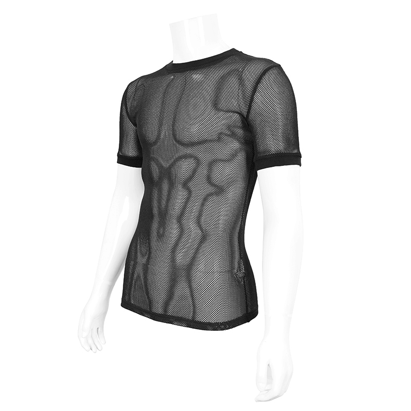 Gothic Sheer Mesh Tee / Fitted Black Elastic T-Shirt