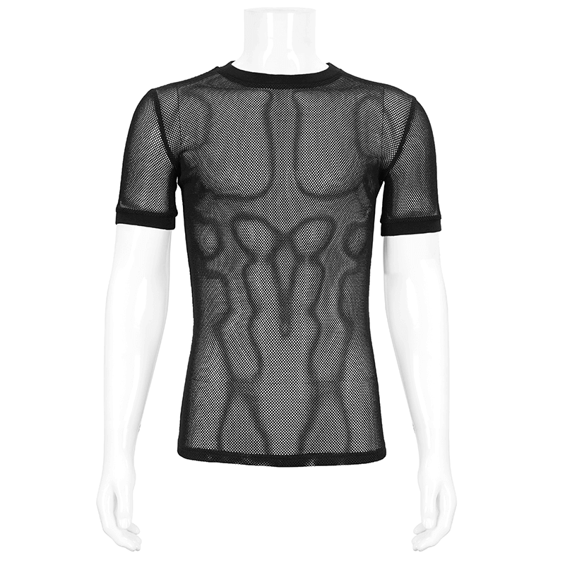Gothic Sheer Mesh Tee / Fitted Black Elastic T-Shirt