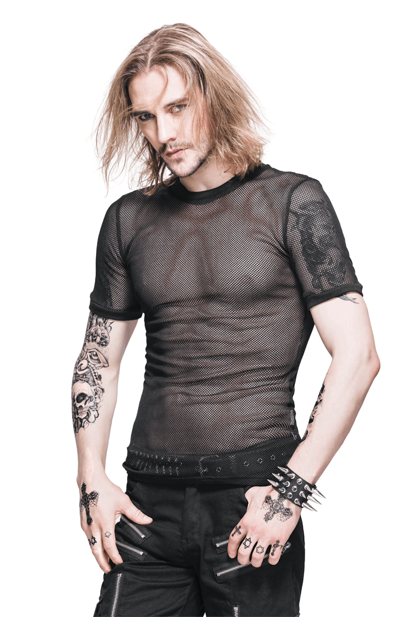 Gothic Sheer Mesh Tee / Fitted Black Elastic T-Shirt