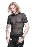 Männliches Gothic-Kurzarm-T-Shirt aus transparentem Mesh / lässige, schwarze, elastische T-Shirts für Männer