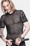 Gothic Sheer Mesh Tee / Fitted Black Elastic T-Shirt