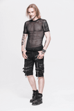Gothic Sheer Mesh Tee / Fitted Black Elastic T-Shirt